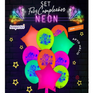 SET DE GLOBOS FELIZ CUMPLEAOS NEON 10 UNIDADES X 1